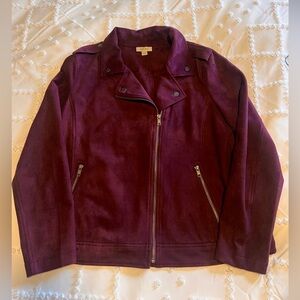 Style & Co Women’s Burgundy Faux-Suede Moto Jacket